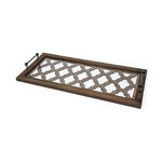 MERCANA BROWN WOOD GLASS TOP RECT. SERVING TRAY 35x16