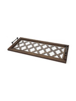 MERCANA BROWN WOOD GLASS TOP RECT. SERVING TRAY 35x16