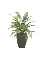 D & W SILKS 3' LEATHER FERN IN SQUARE METAL CONTAINER