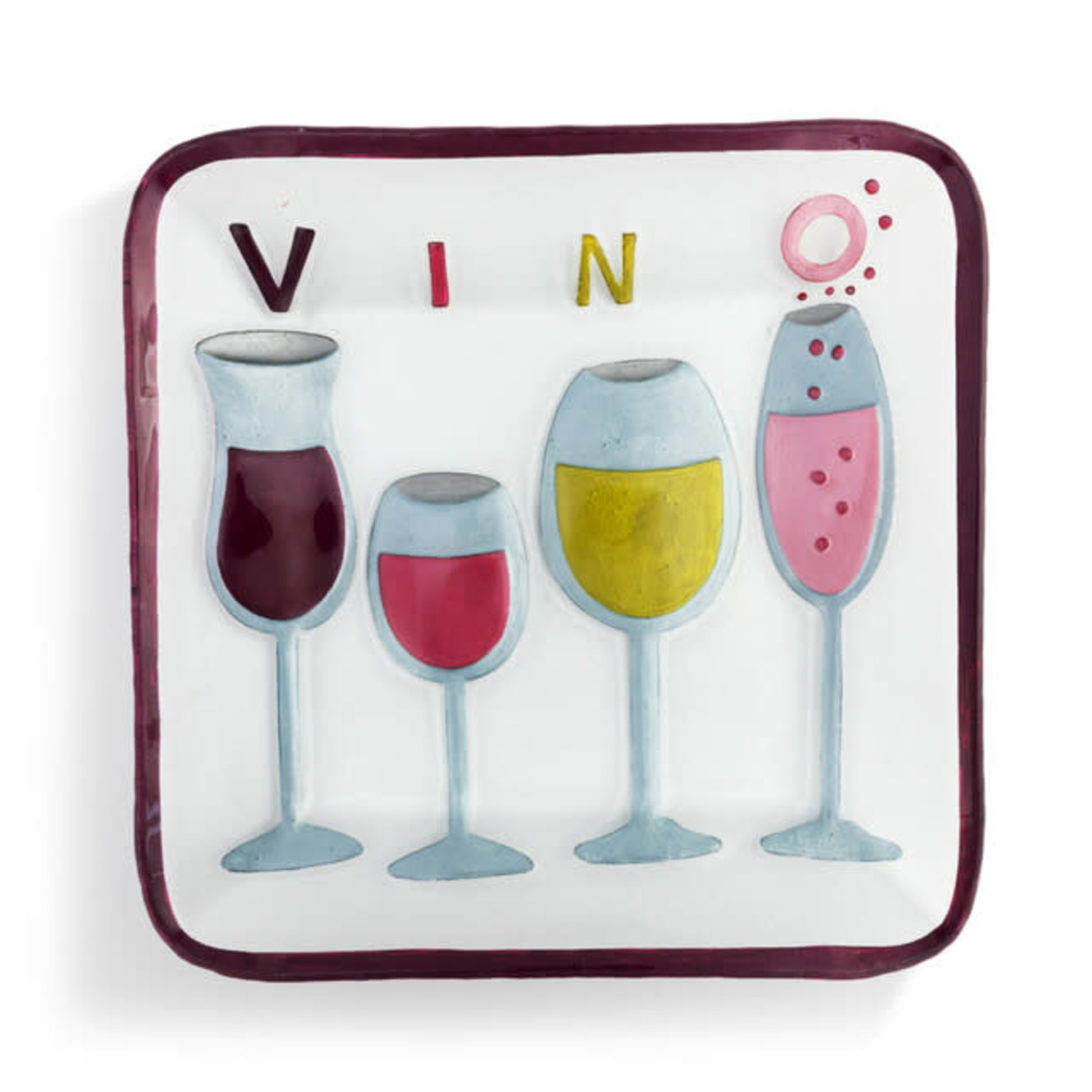 VINO WINE GLASS SQUARE PLATE - Swans Fine Home