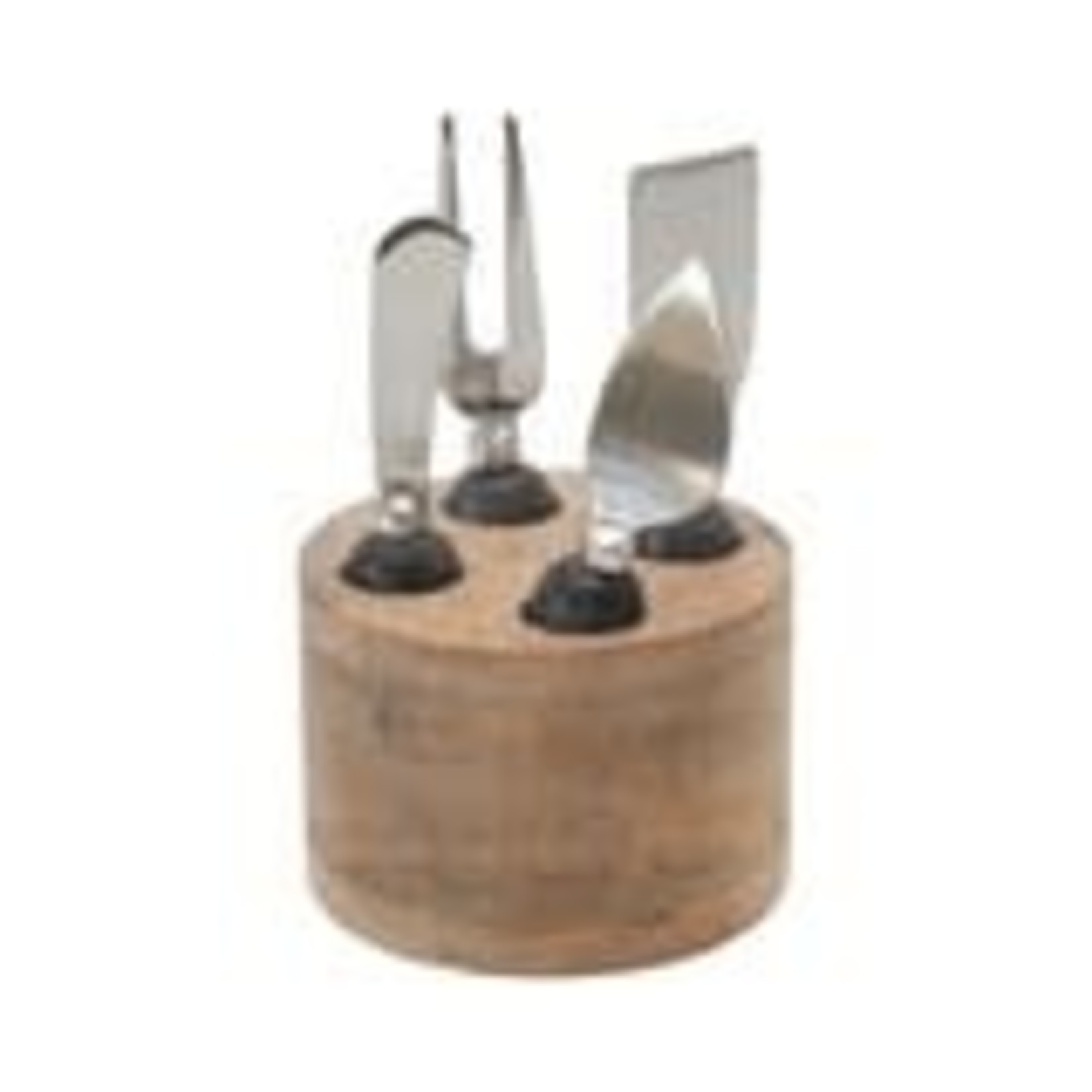 CREATIVE COOP CHEESE SERVERS W/ WOOD STAND S/5