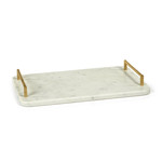 ZODAX ANDRIA MARBLE TRAY W GOLD METAL HANDLES