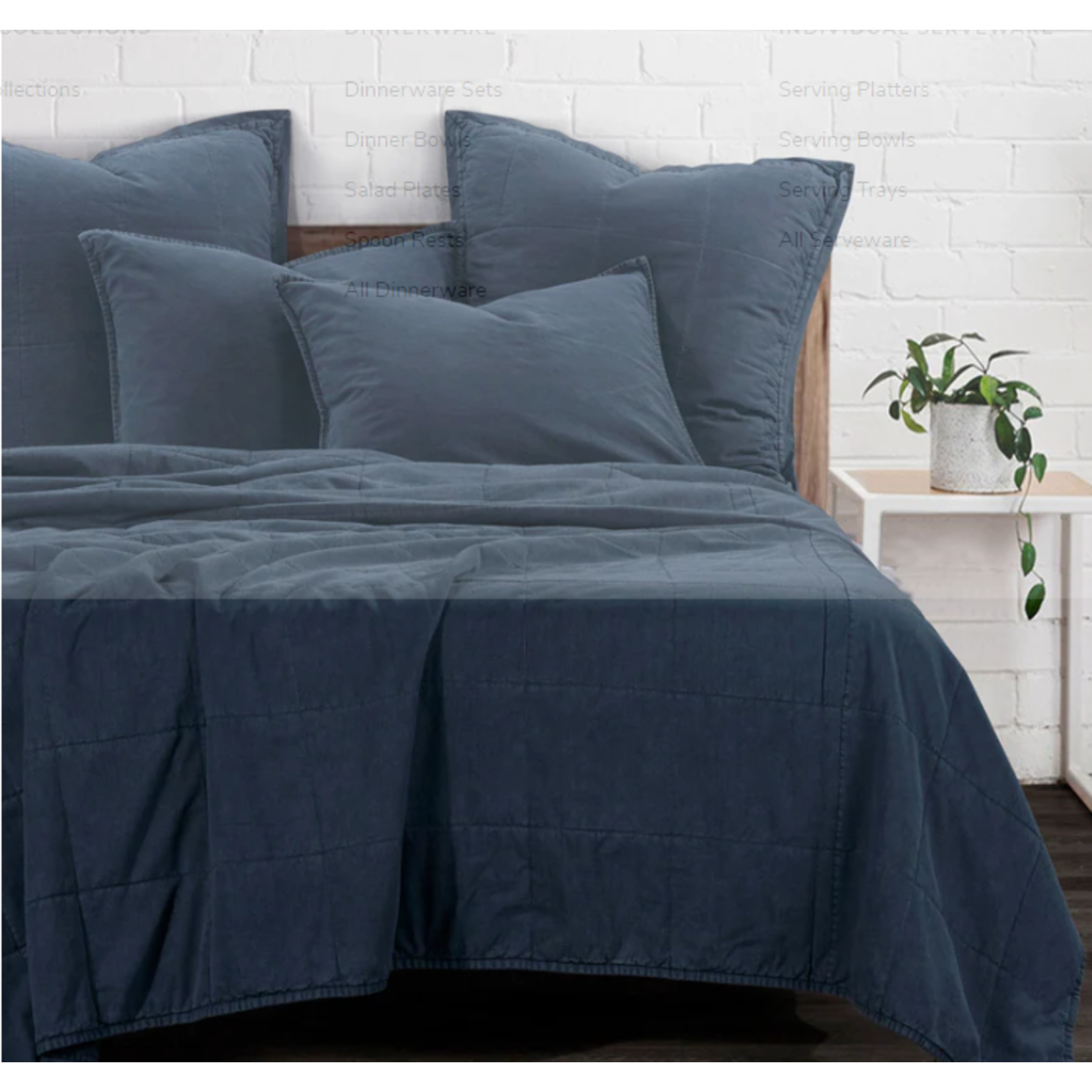 FULL/QUEEN STONEWASH COTTON CANVAS 3PC DENIM COVERLET