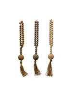 CREATIVE COOP WOOD BEADS W JUTE ROPE TASSEL, 3 COLORS
