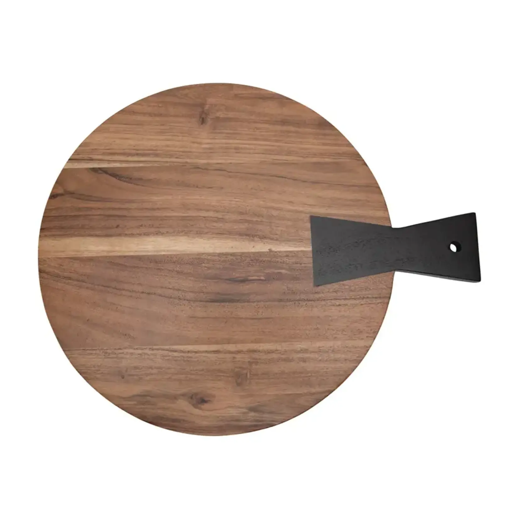 CREATIVE COOP ROUND ACACIA WOOD CUTTING BOARD W BLACK HANDLE