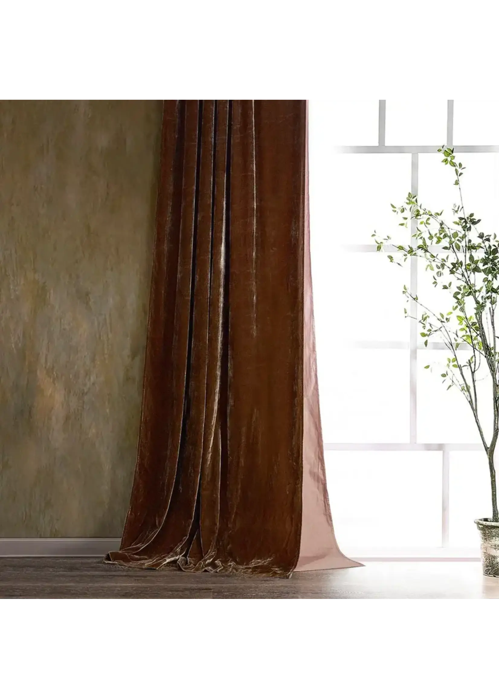 HIEND ACCENTS STELLA COPPER BROWN LINED SILK VELVET CURTAIN, 48X108