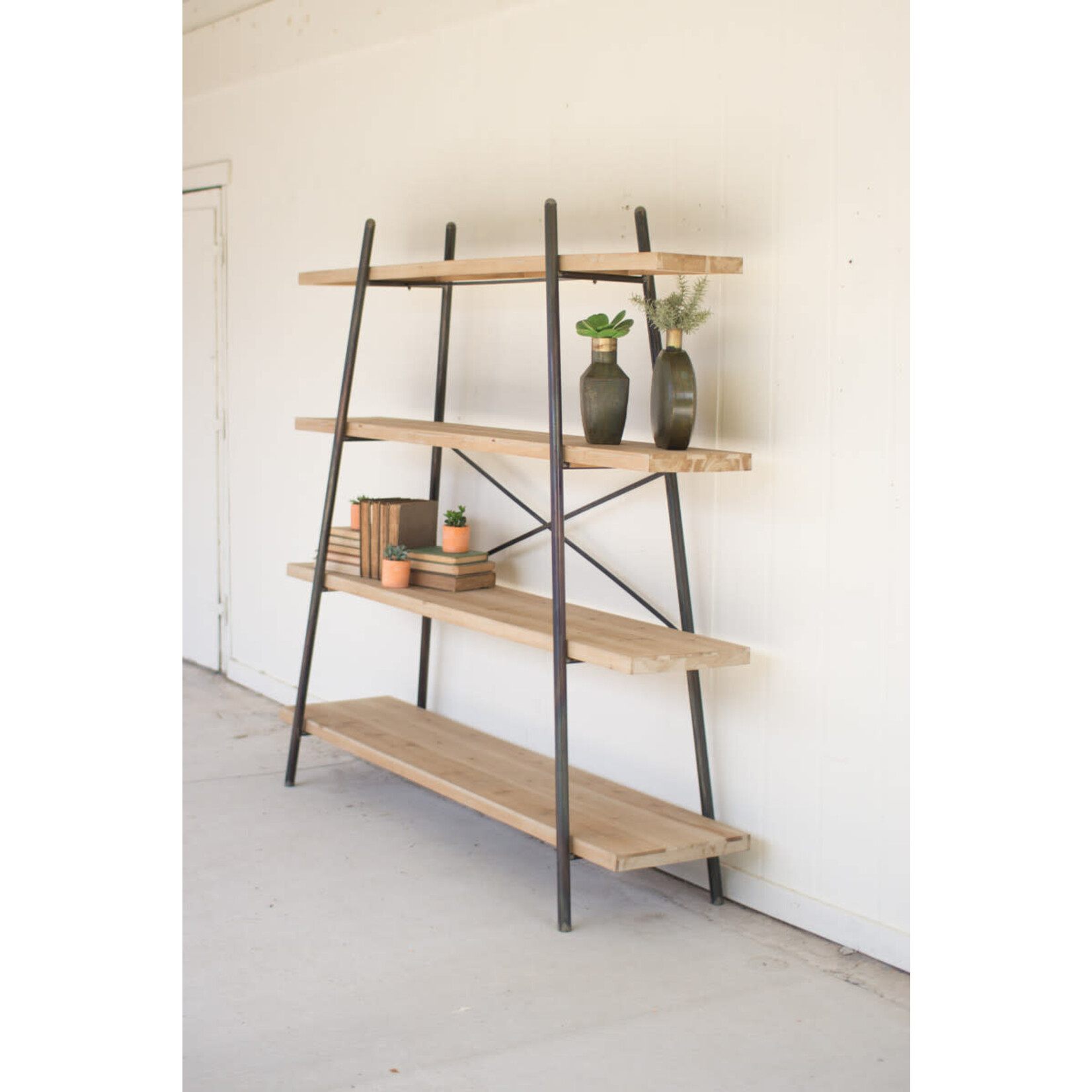 FOUR TIERED WOOD & METAL DISPLAY SHELF