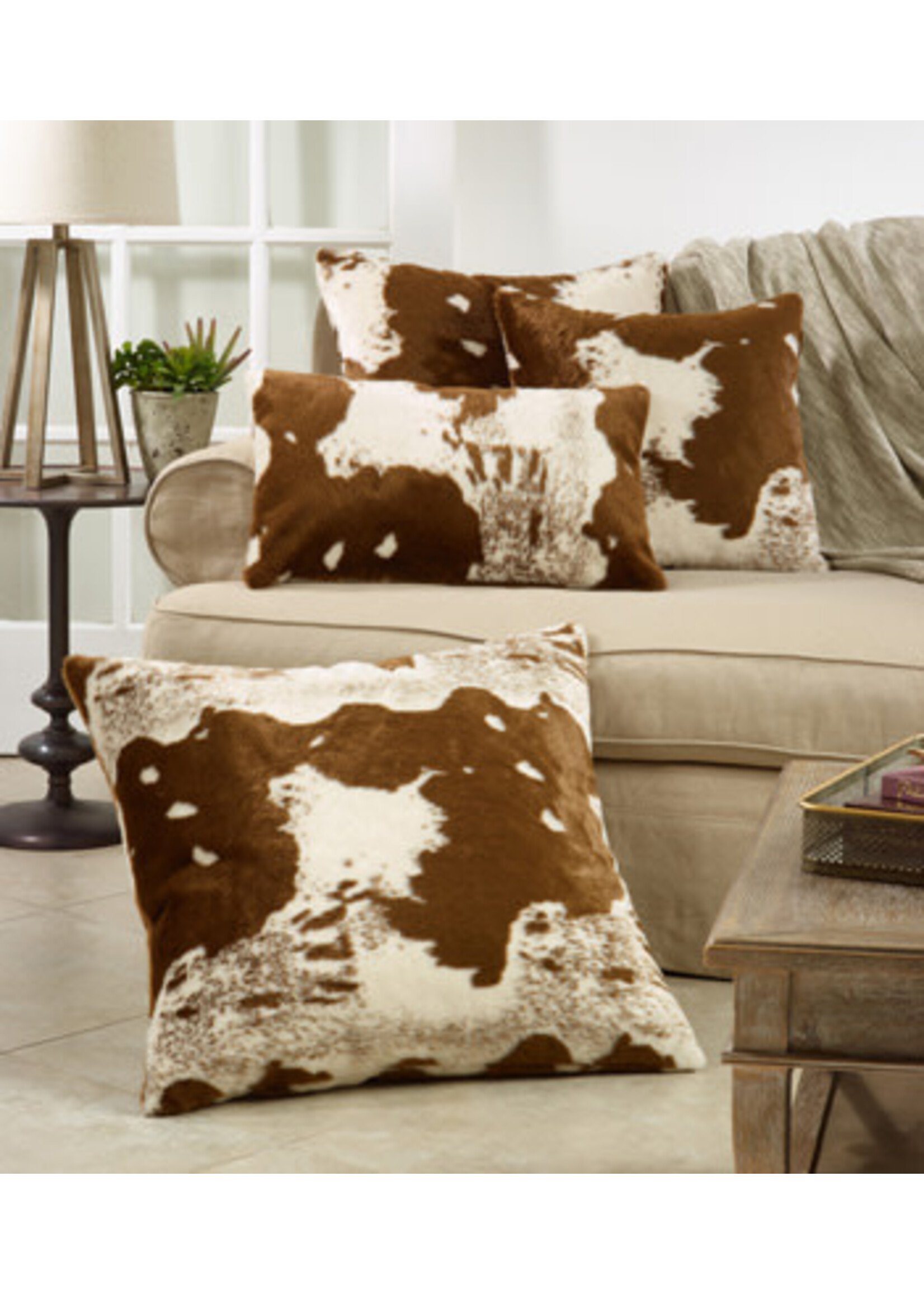 FAUX FUR  22" COW HIDE PILLOW