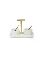 ZODAX MARBLE CONDIMENT SET OF 2 BOWLS W SPOONS