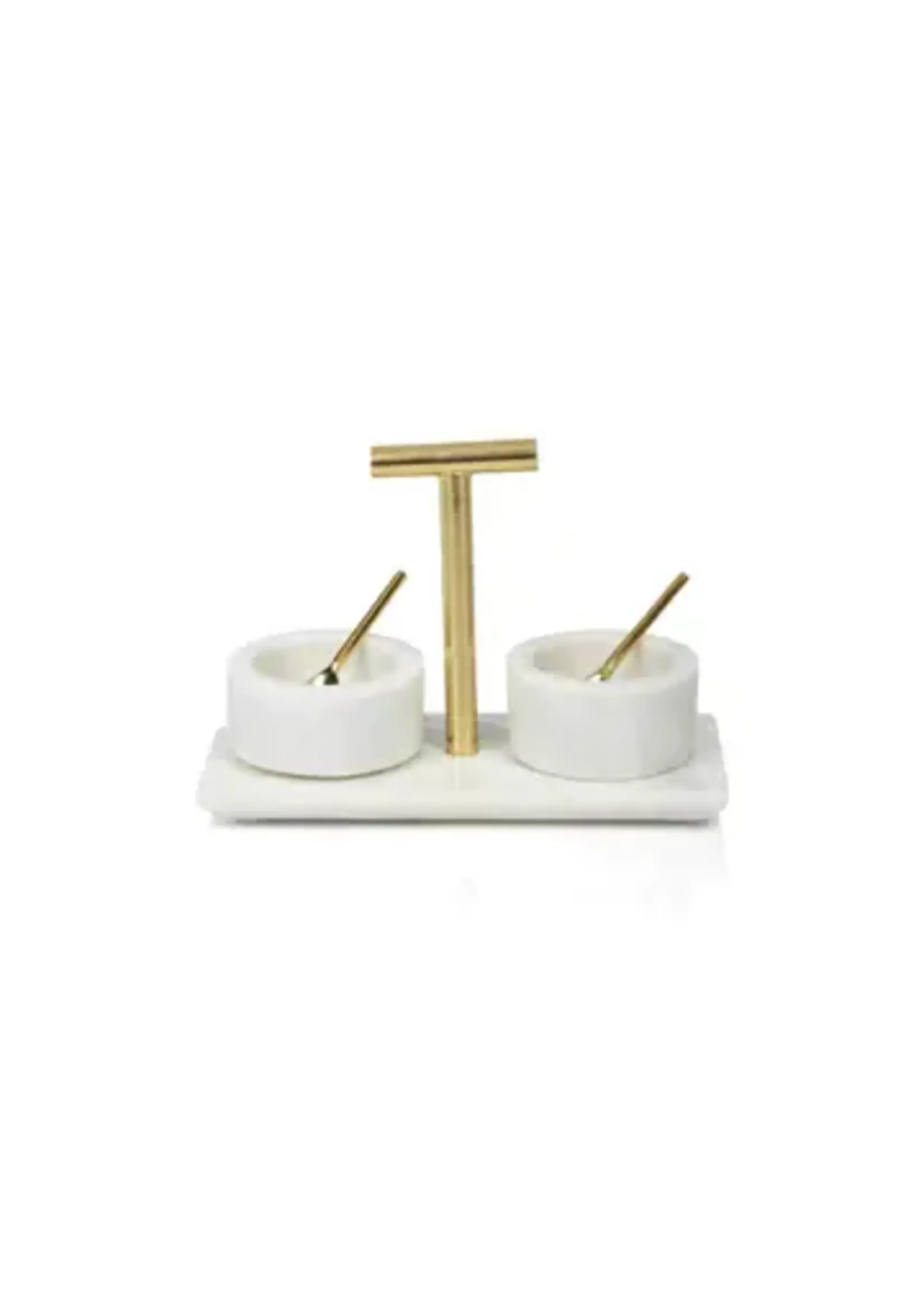 ZODAX MARBLE CONDIMENT SET OF 2 BOWLS W SPOONS