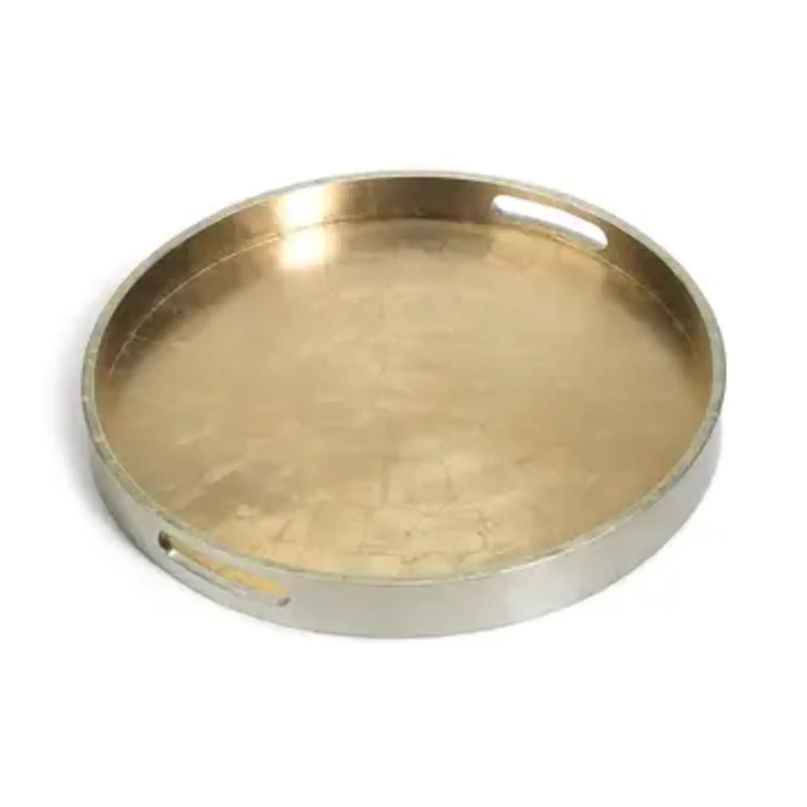 ZODAX ROUND ANTIQUE GOLD/SILVER SERVING TRAY