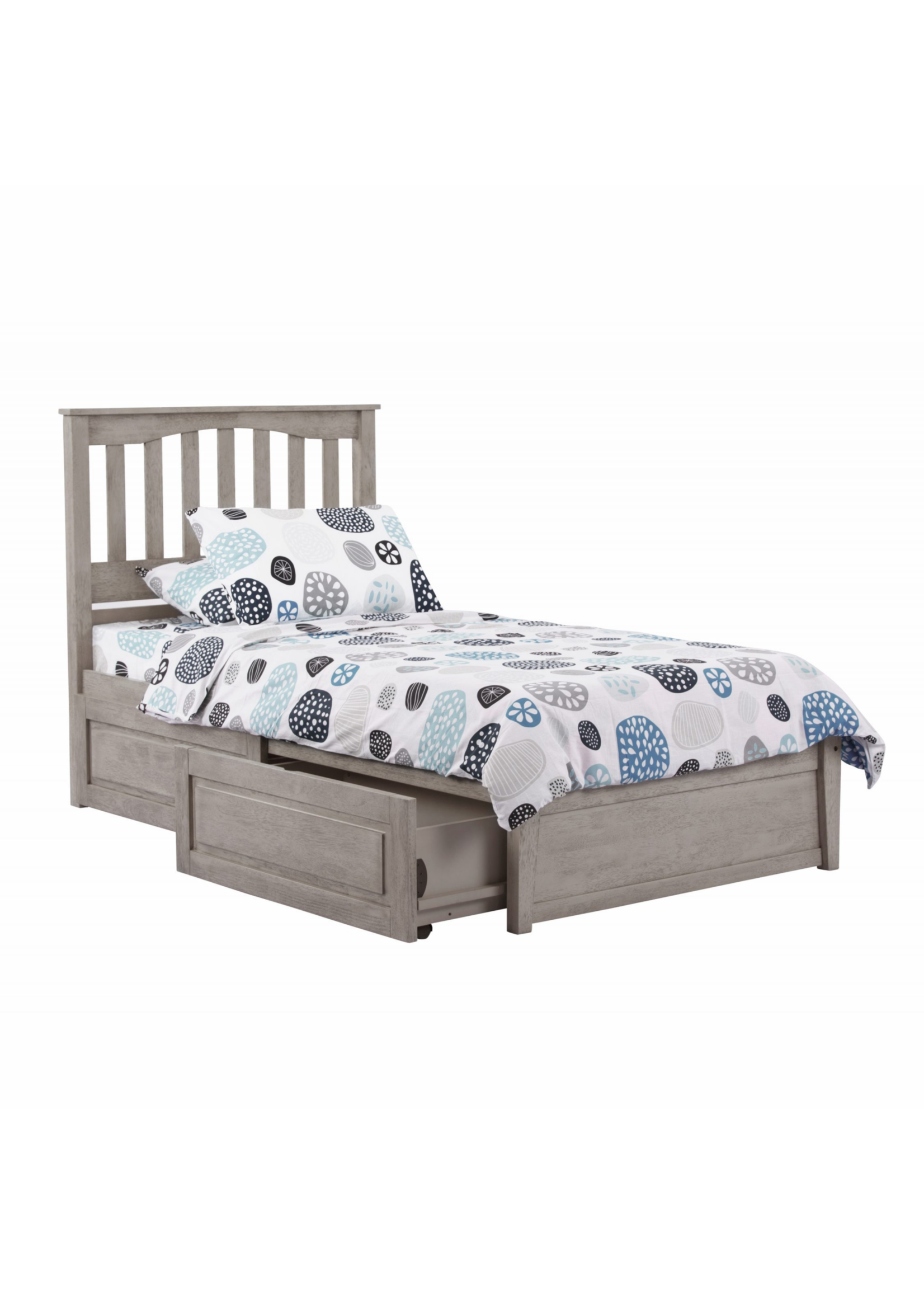 NIGHT & DAY TWIN MAINSAIL COMPLETE BED W TWO DRAWERS, BRUSHED DRIFTWOOD