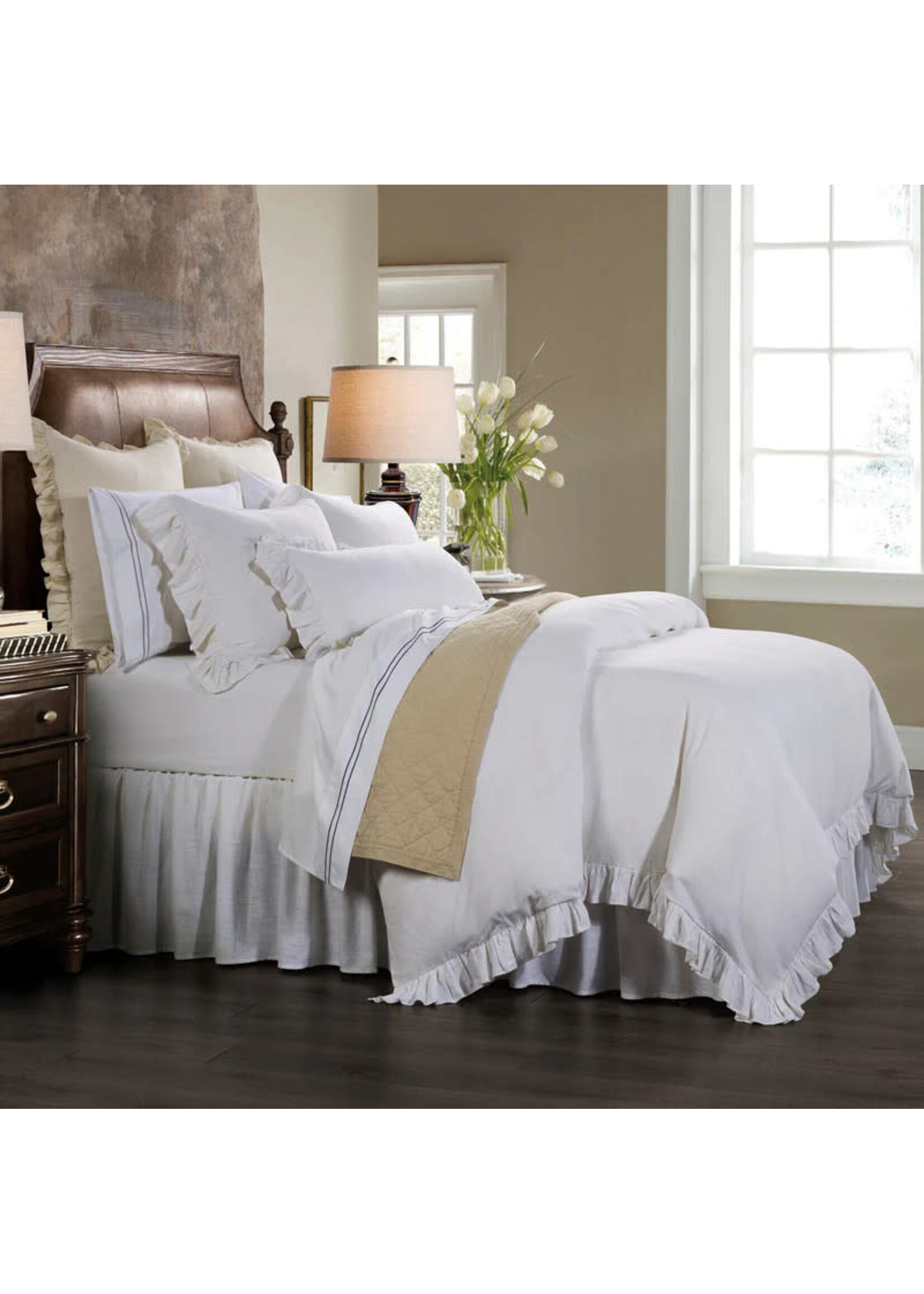 HIEND ACCENTS KING, RUFFLED WASHED LINEN 3PC COMFORTER SET