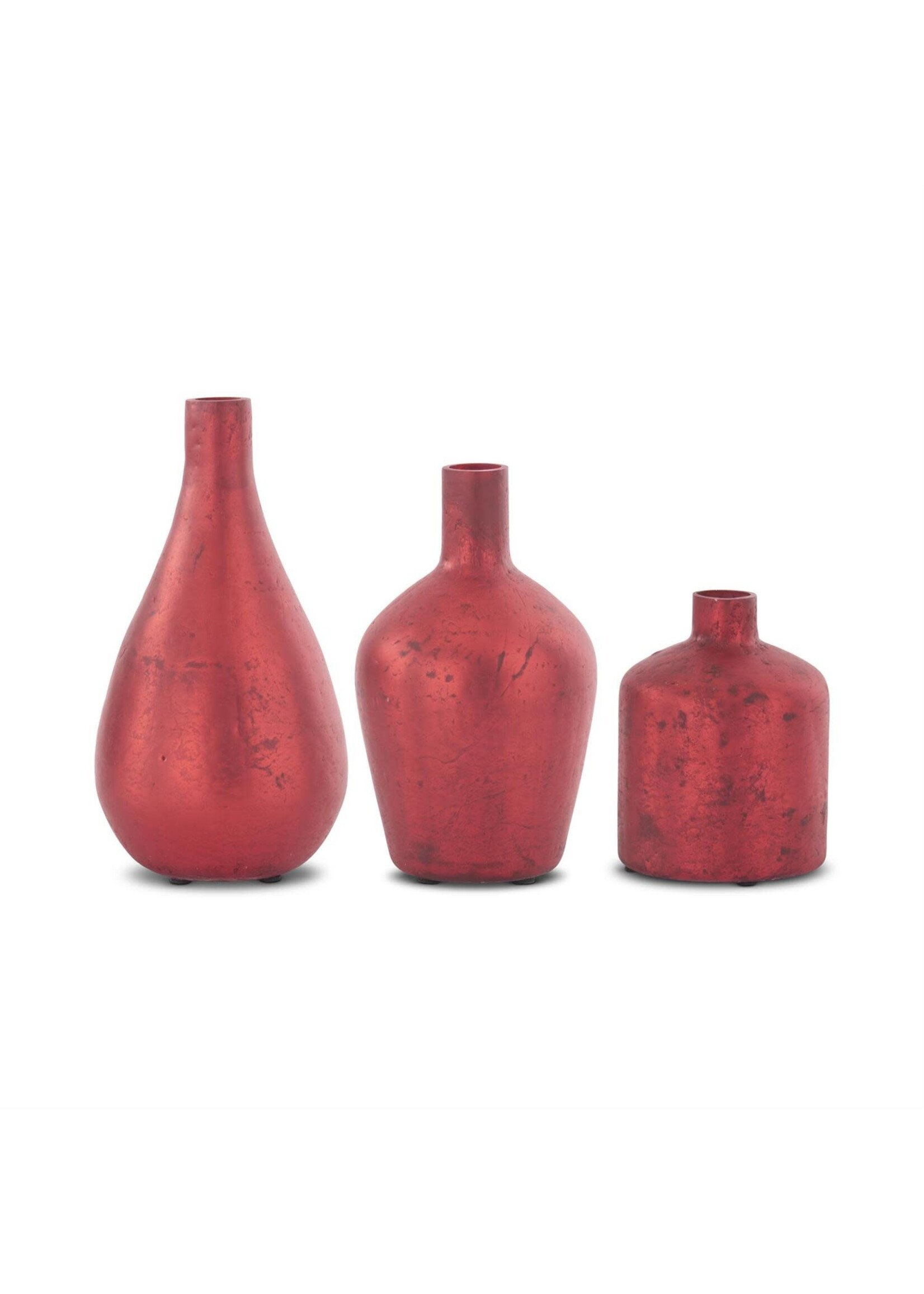 K & K ANTIQUE RED MATTE GLASS BOTTLE VASE, Medium