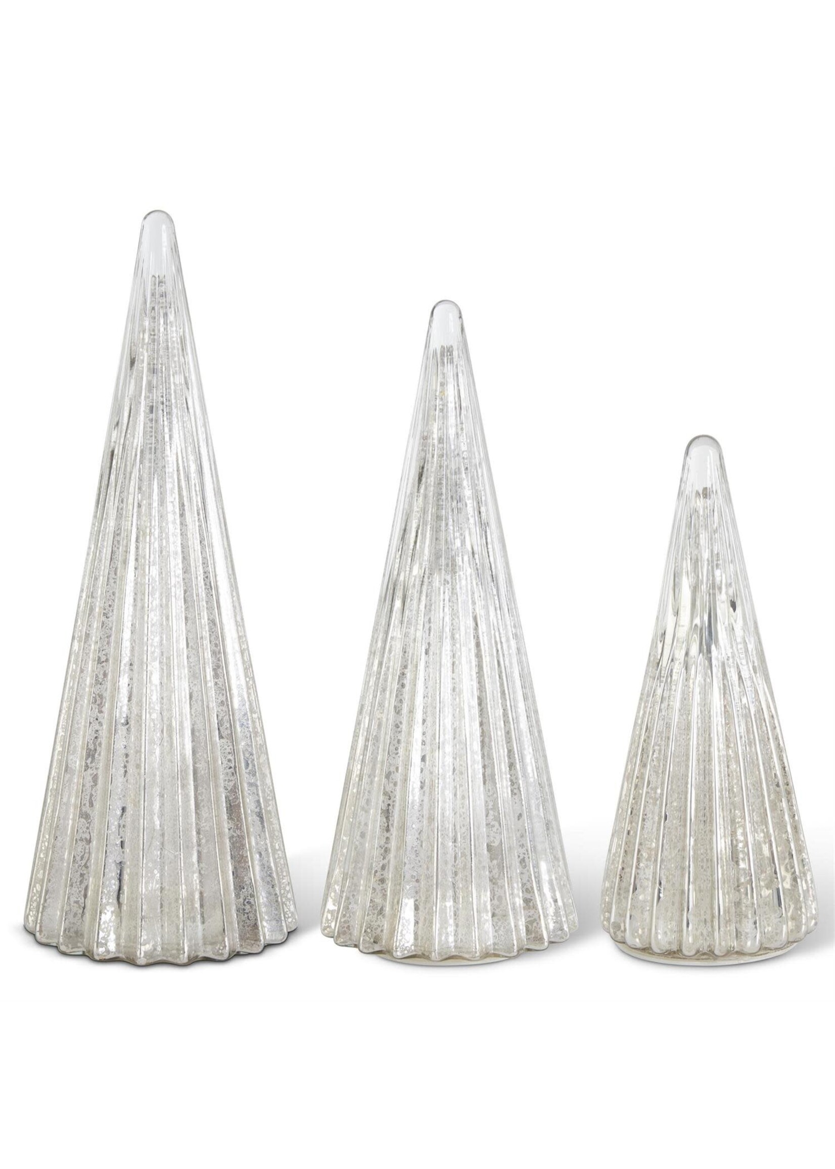 K & K SILVER LED MERCURY GLASS TREES, Small