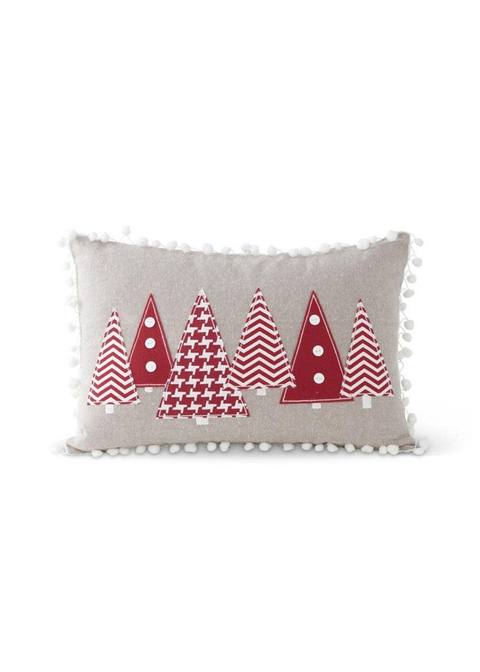 K & K GRAY PILLOW W CHRISTMAS TREES & POM POM