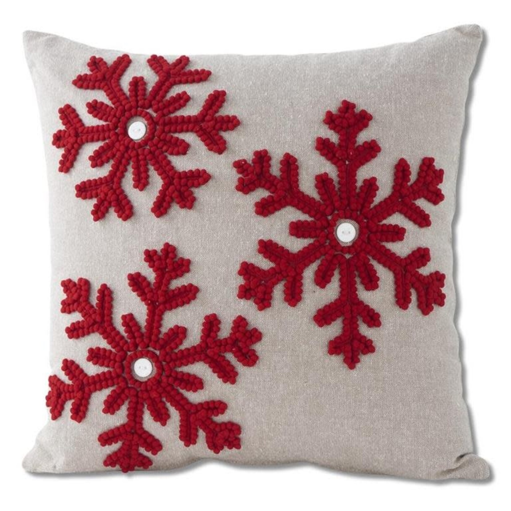 K & K GRAY CANVAS PILLOW W RED SNOWFLAKES