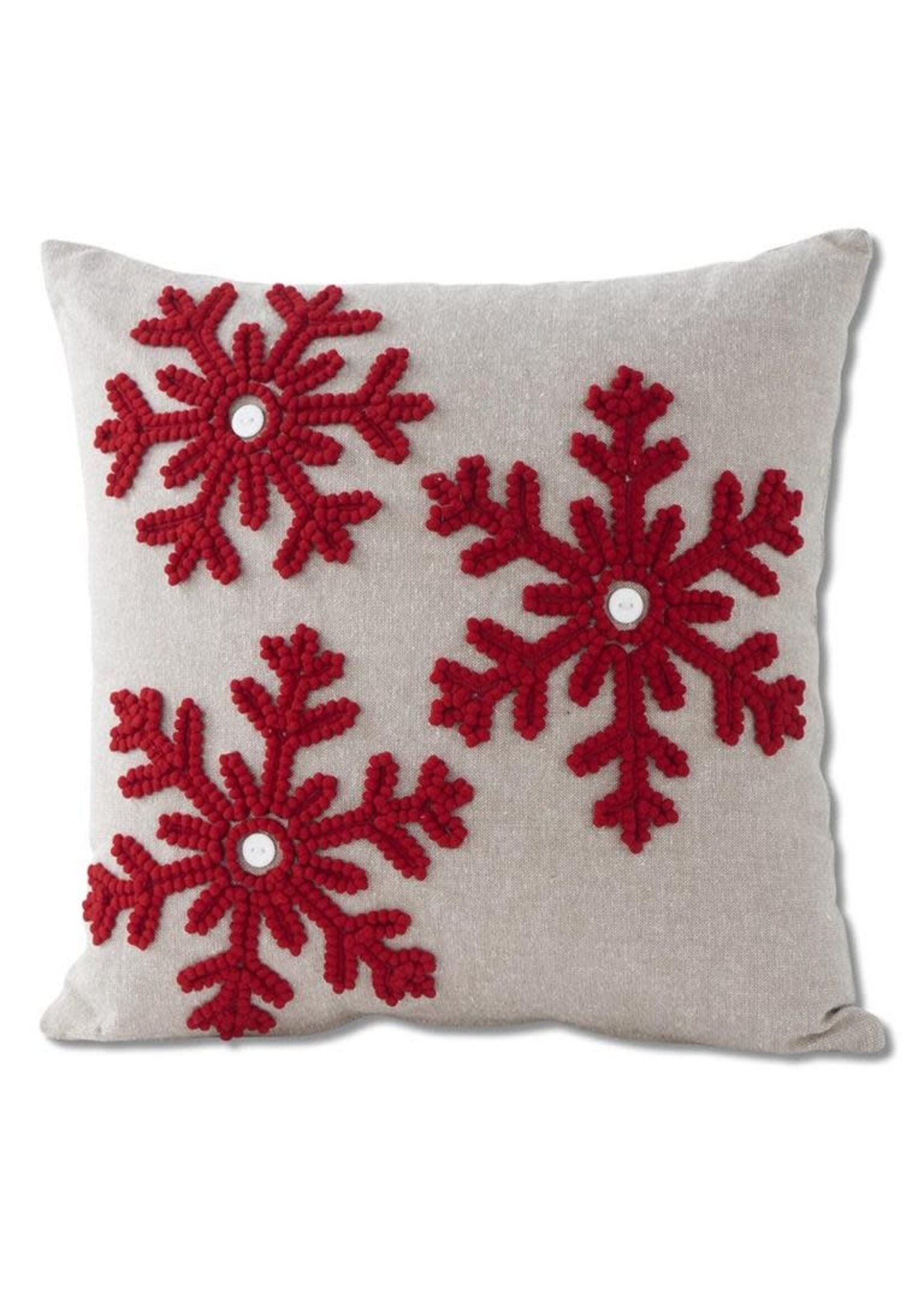 K & K GRAY CANVAS PILLOW W RED SNOWFLAKES