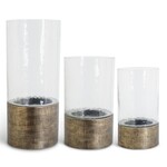 K & K WAVY GLASS HURRICANES ON COPPER METAL BASE, Small