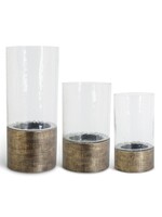 K & K WAVY GLASS HURRICANES ON COPPER METAL BASE, Small