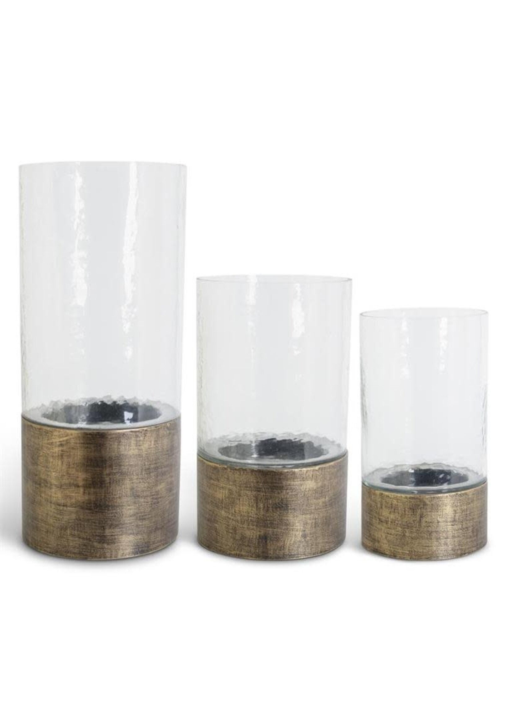 K & K WAVY GLASS HURRICANES ON COPPER METAL BASE, Small