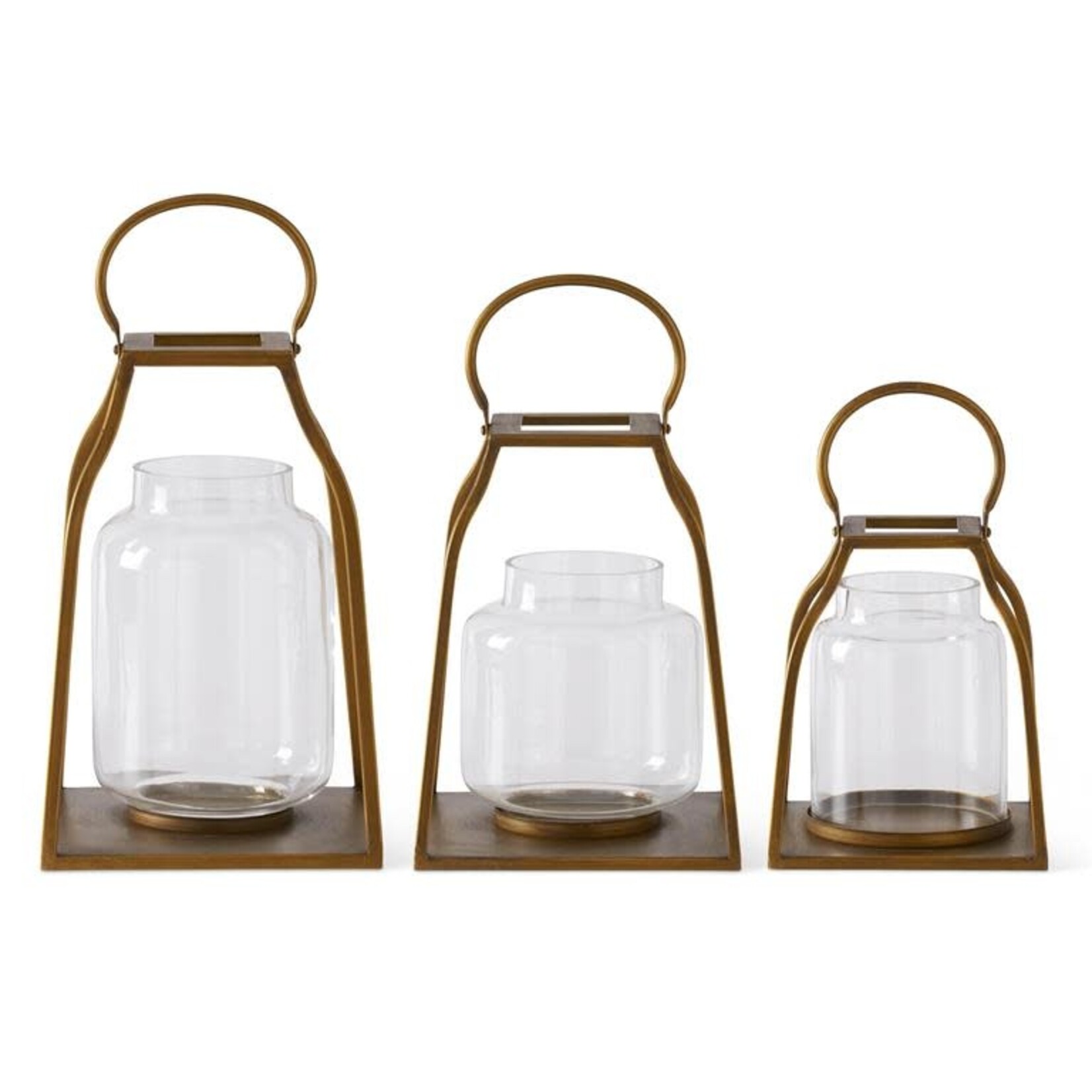 K & K GOLD METAL TRAPEZOID LANTERNS W GLASS, Large