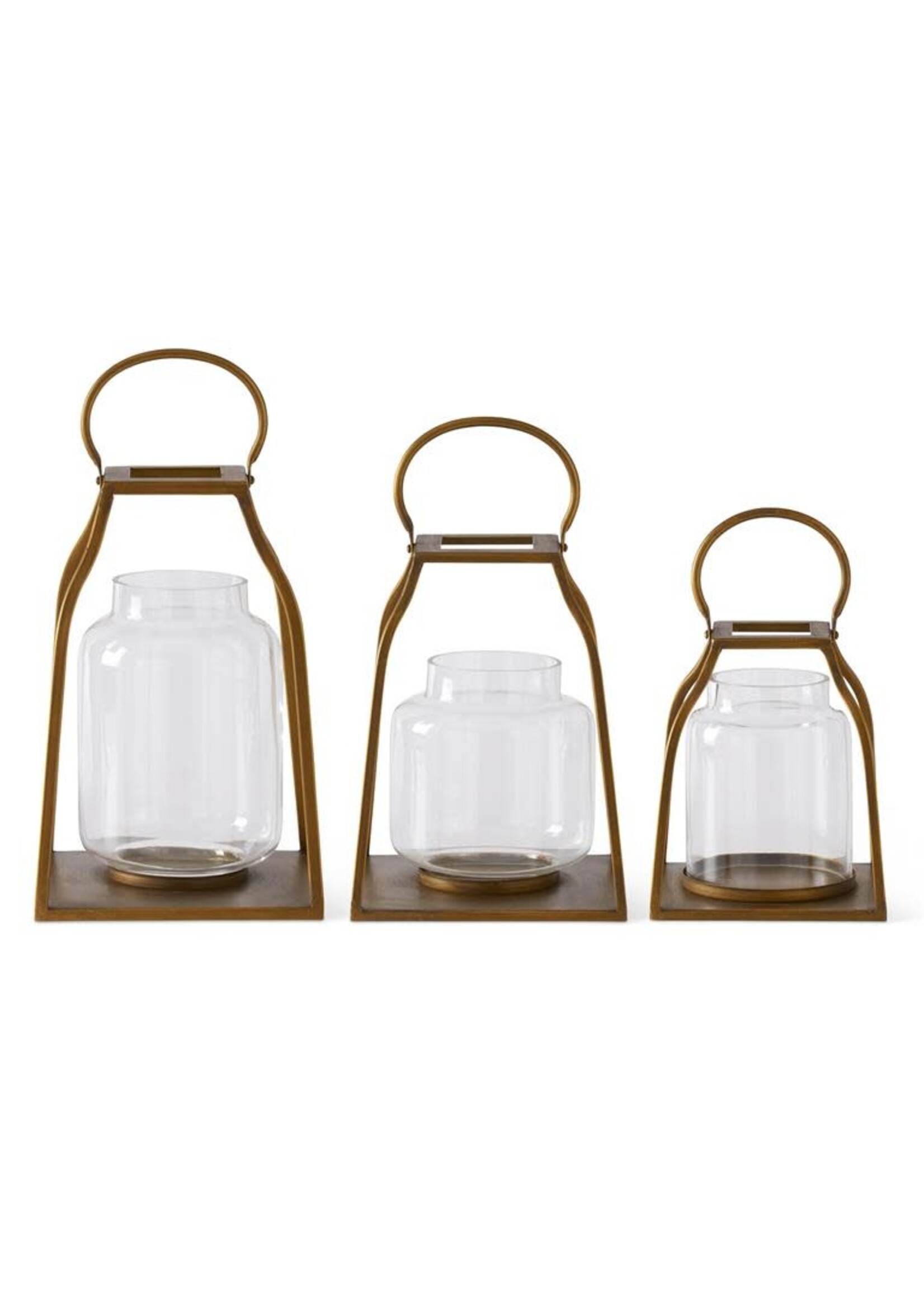 K & K GOLD METAL TRAPEZOID LANTERNS W GLASS, Medium