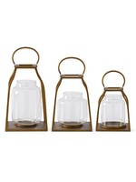 K & K GOLD METAL TRAPEZOID LANTERNS W GLASS, Small