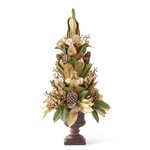 K & K LARGE GREEN & GOLD MAGNOLIA LEAF TOPIARY WITH ACCENTS