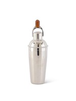 K & K SILVER COCKTAIL SHAKER W BROWN LEATHER TASSEL