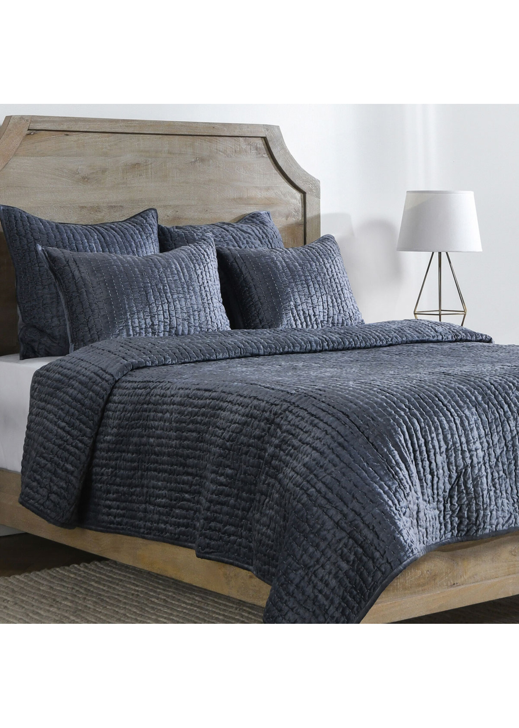 CLASSIC HOME BARI VELVET SEA FOG 3PC QUEEN QUILT SET