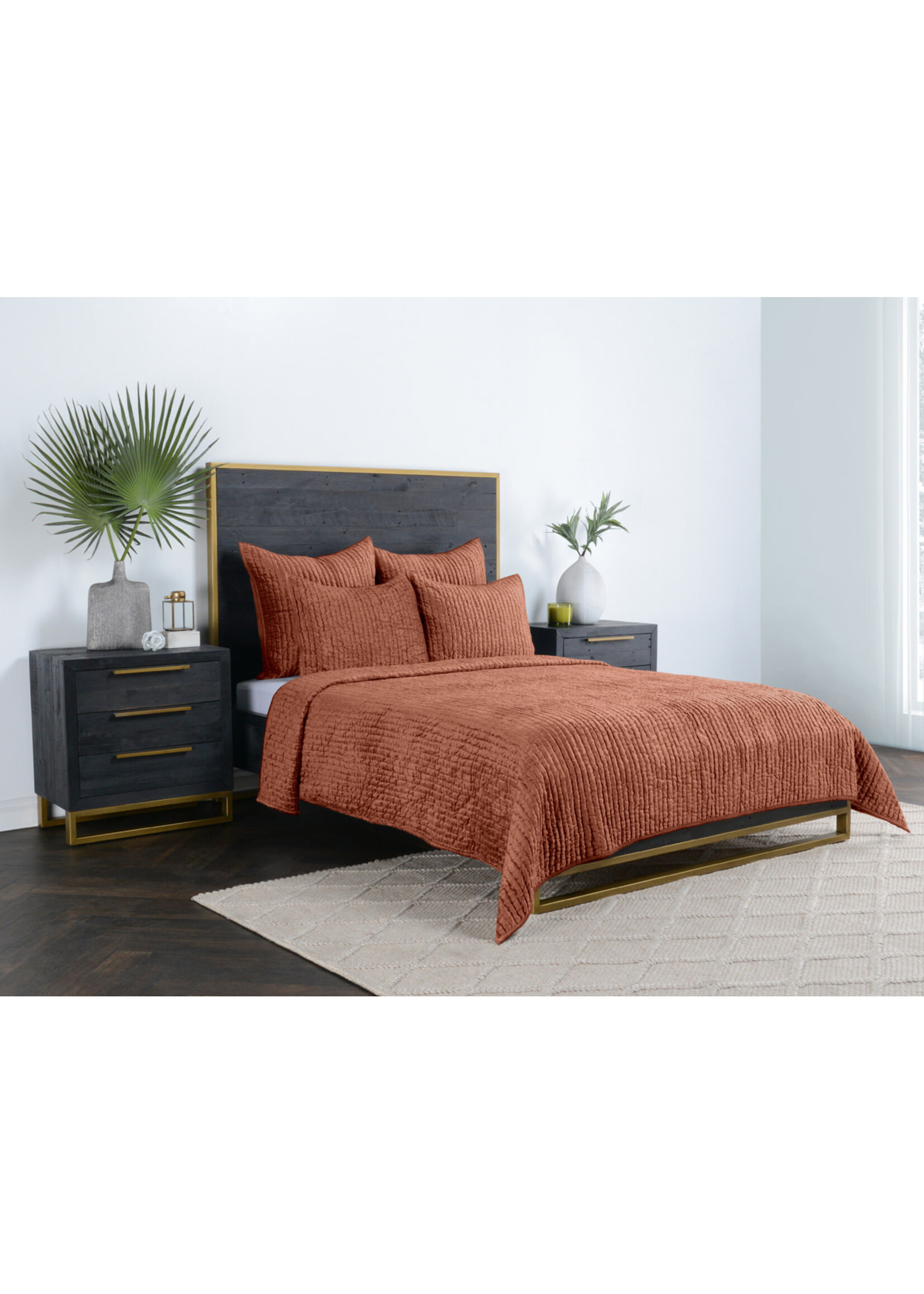CLASSIC HOME BARI VELVET TERRA COTTA 3PC QUEEN QUILT SET