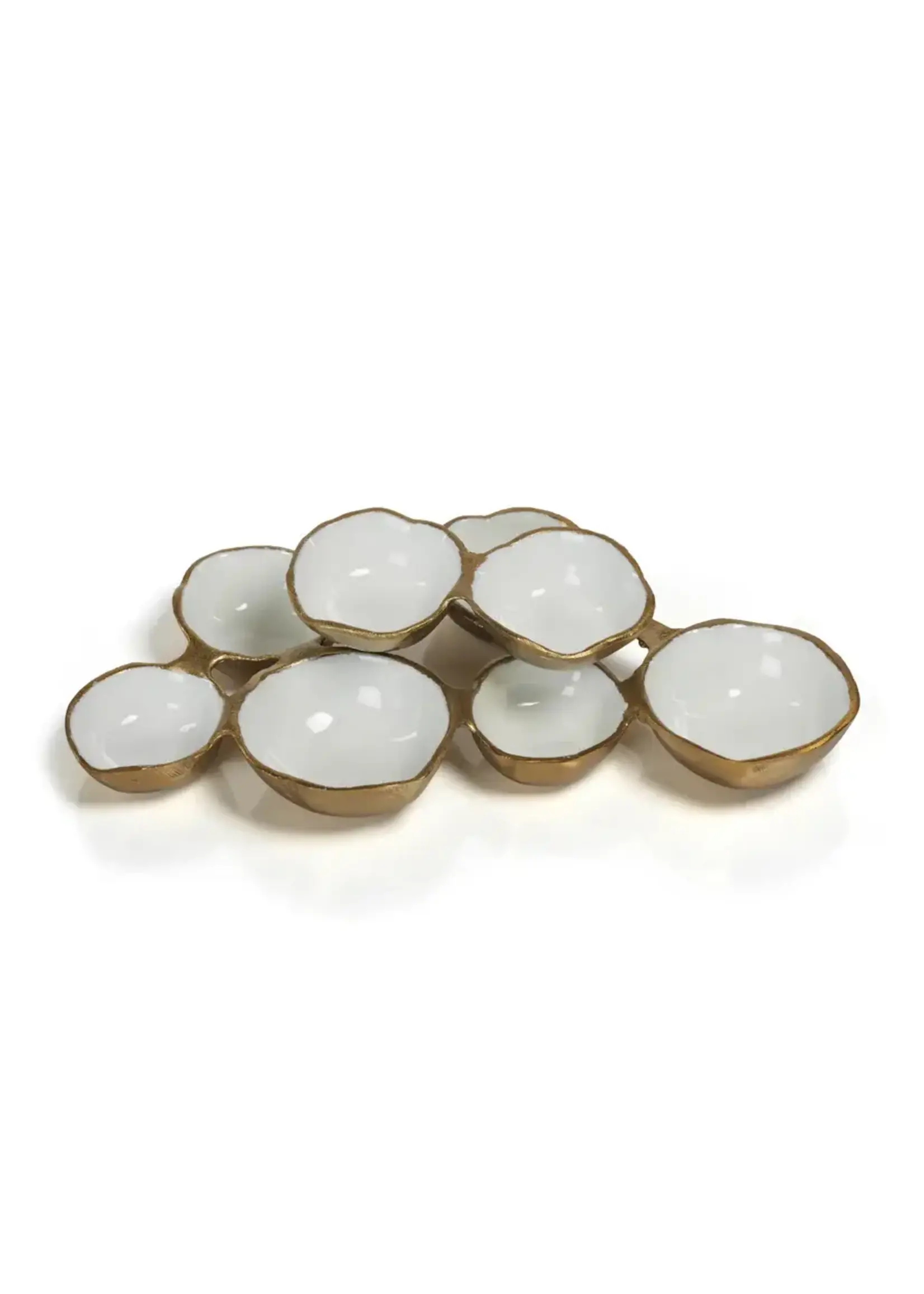 ZODAX SMALL CLUSTER OF EIGHT SERVING BOWLS/GOLD & WHITE