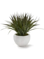 D & W SILKS GRASS IN SMALL WHITE CERAMIC BOWL