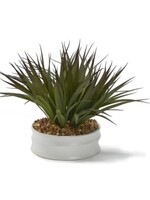 D & W SILKS GREEN/BROWN GRASS IN MED MATTE WHITE BOWL