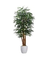 D & W SILKS LADY PALM IN ROUND WHITE ETCHED PLANTER