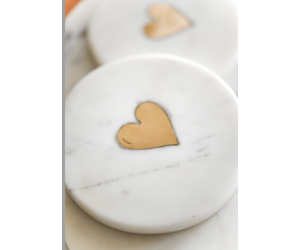 Sweet Heart Marble & Brass Coasters