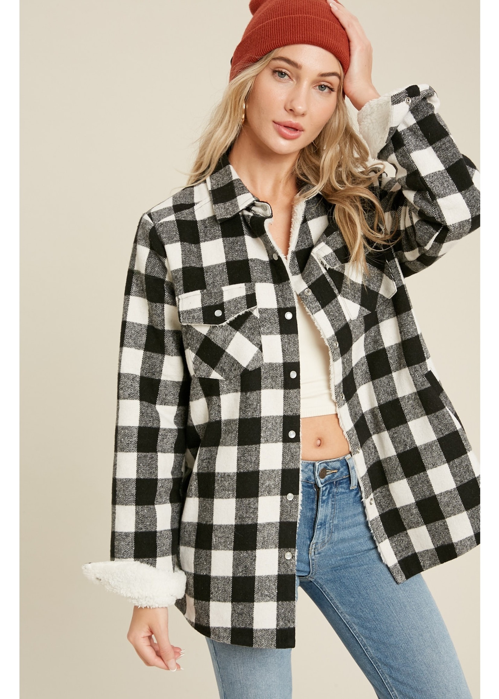 Sherpa Lined Plaid Coat - Oak \u0026 Ivory 