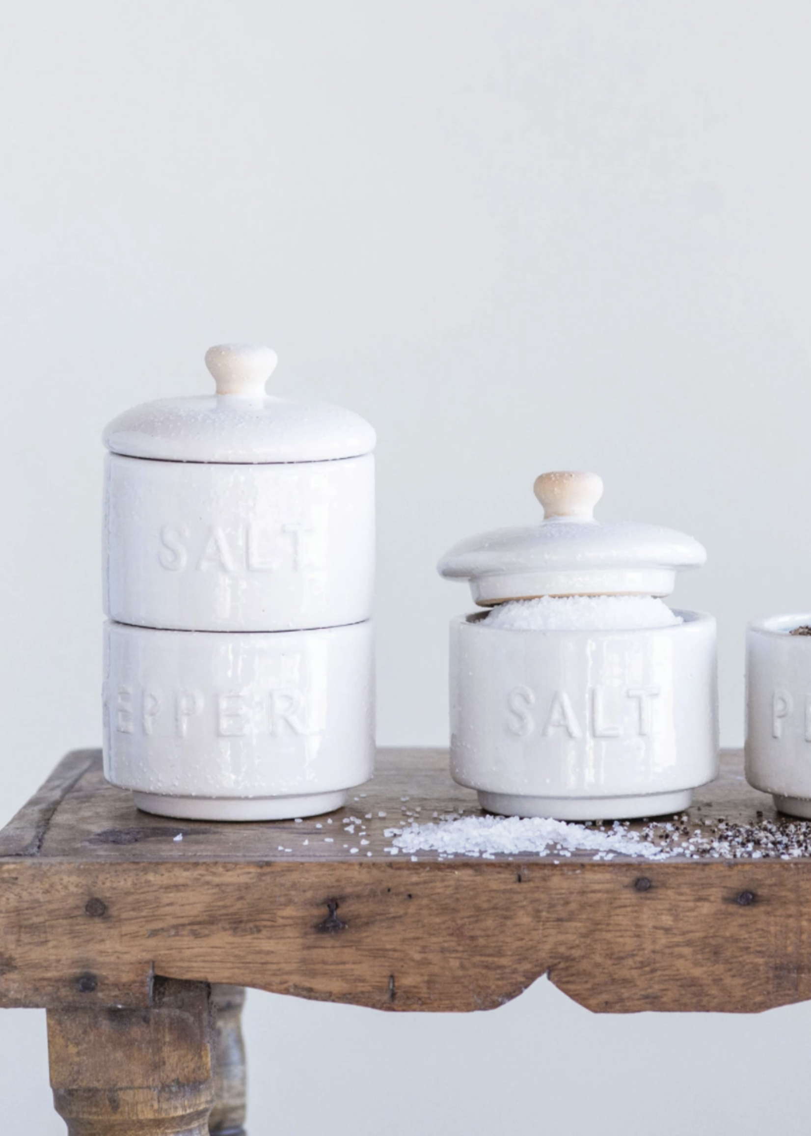 Creative Co-Op Stacking Salt + Pepper Pots