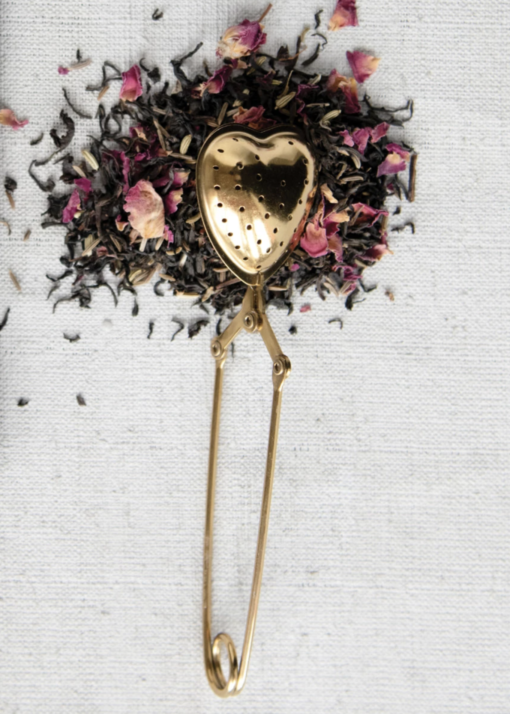 Creative Co-Op Loose Leaf Tea Strainer | Gold Heart