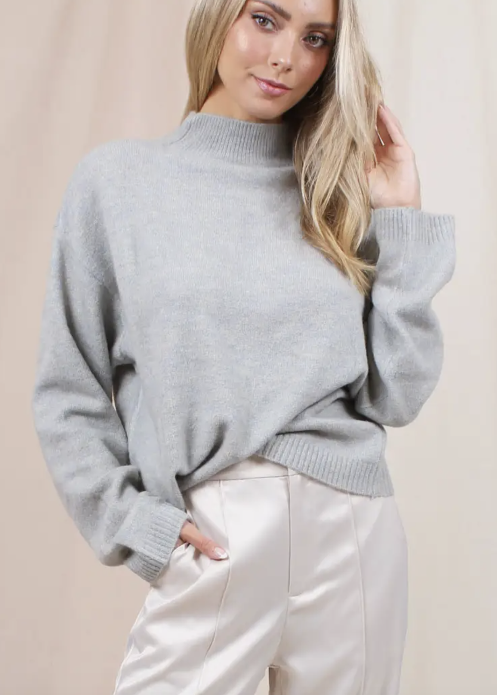Fore Leia Mock Neck Cropped Sweater | Blue/Grey