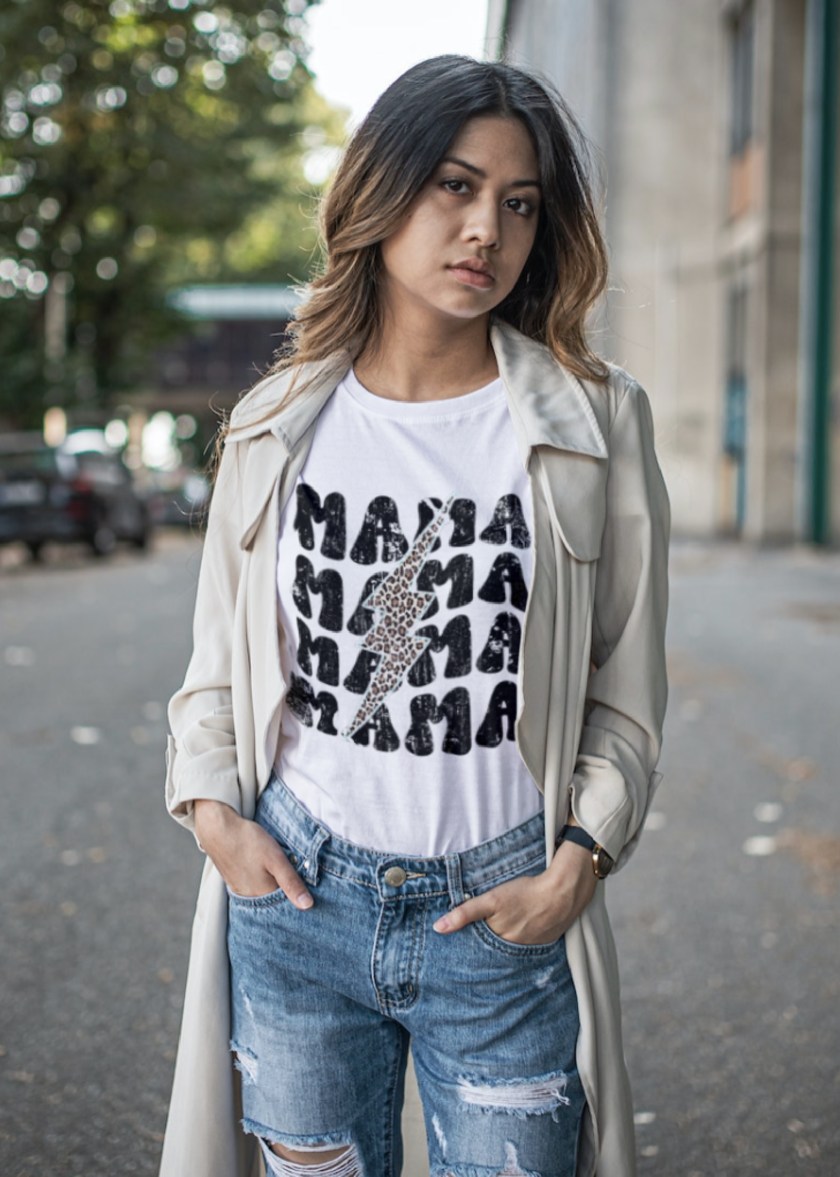 Oak & Ivory Collective Apparel Mama Lightning Tee | White