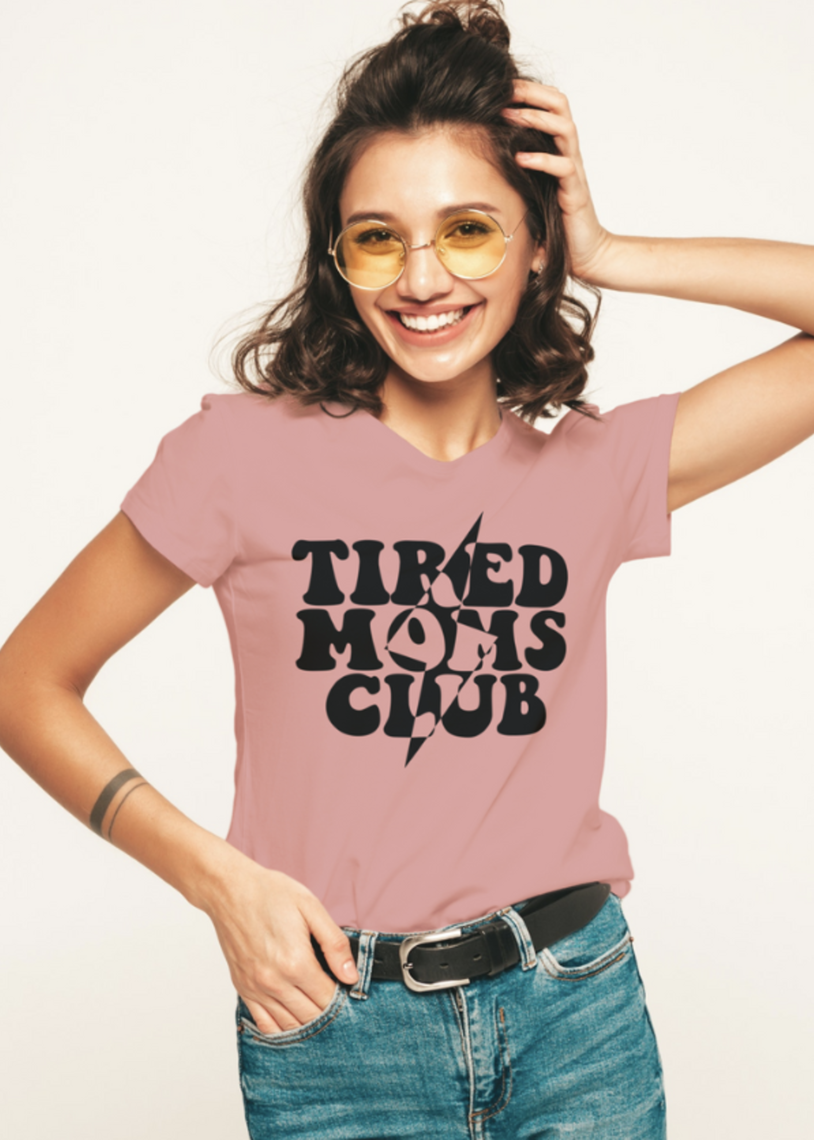Oak & Ivory Collective Apparel Tired Moms Club Tee | Rose