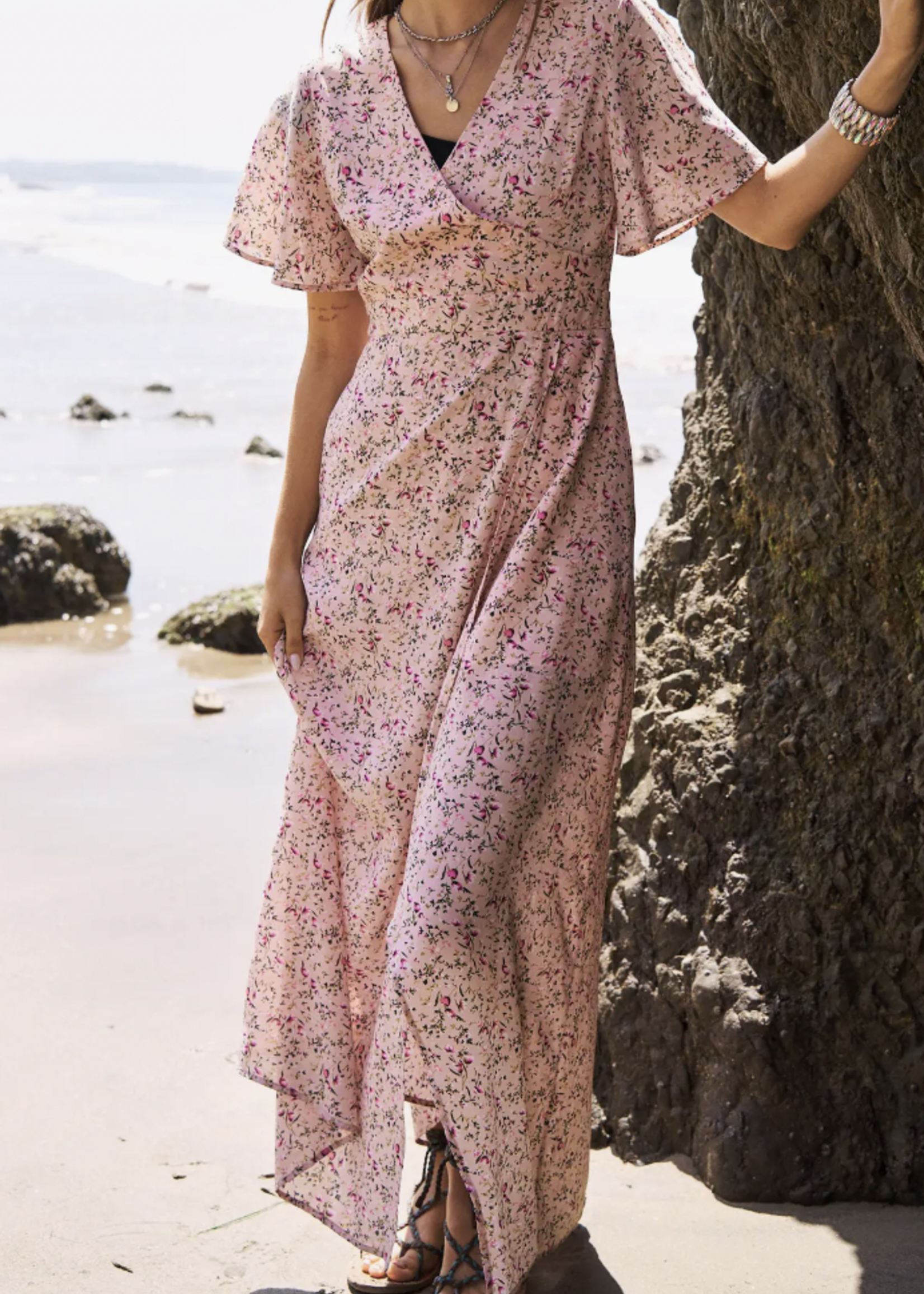 Dani Botanical Maxi Wrap Dress | Light Pink
