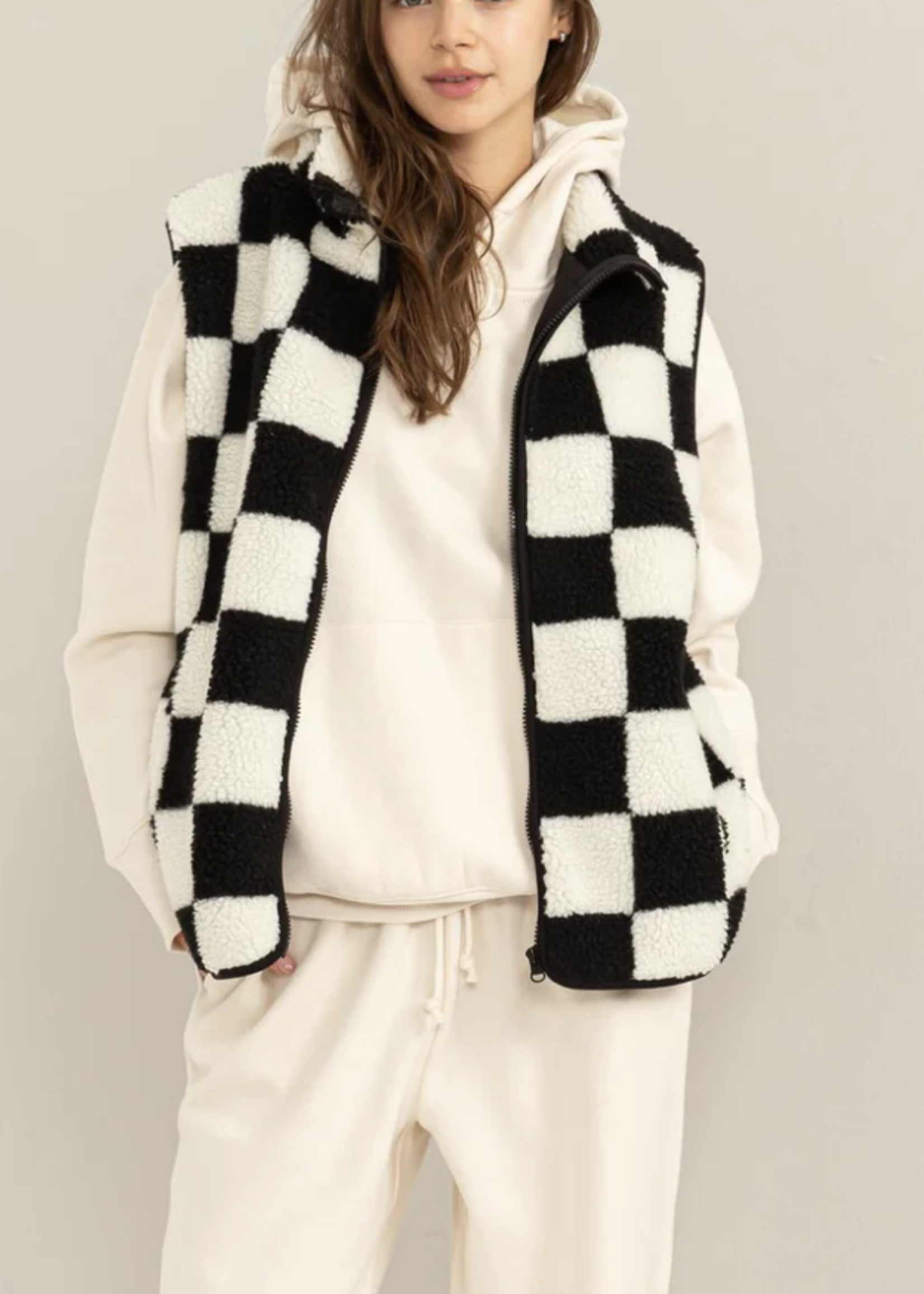HF Tabitha Fleece Vest | Black Checkered