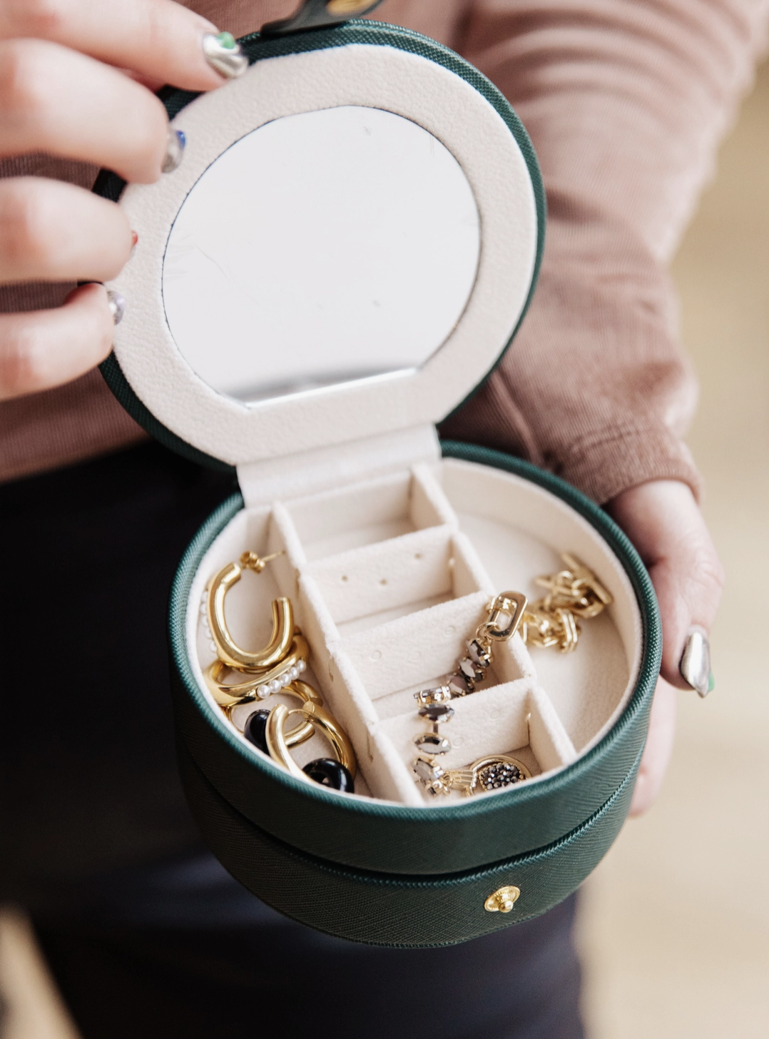 Forest Green Travel Jewelry Case