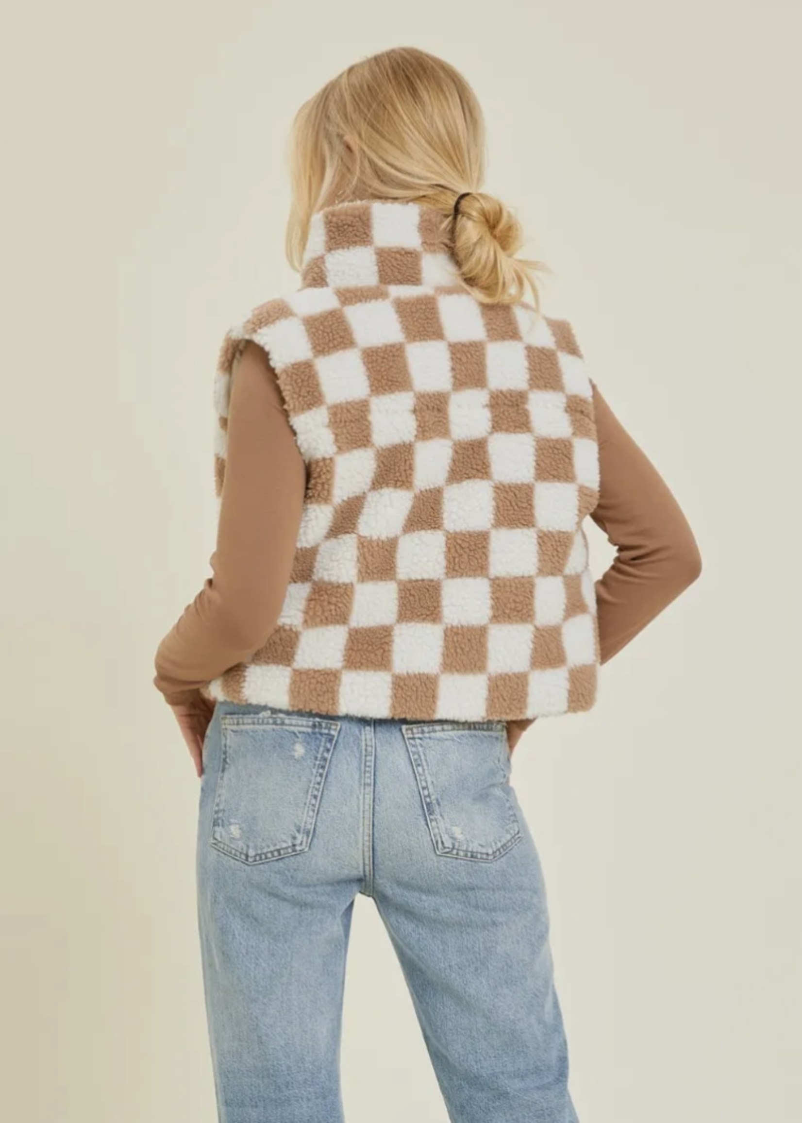 BAE 50% OFF Audrey Sherpa Vest | Taupe Checkered