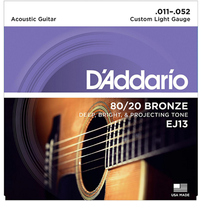 銅鑼 D'Addario EJ13-3D 80/20 Bronze 11-52 Acoustic Guitar Strings