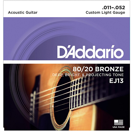 D'Addario 80/20 Bronze Acoustic Guitar Strings Custom Light 11-52