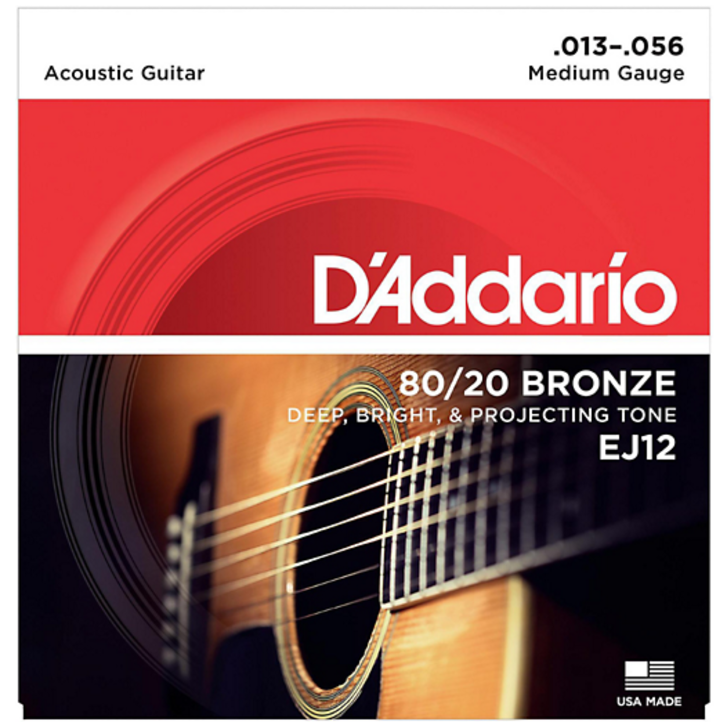 D'Addario EJ12 80/20 Bronze Acoustic Guitar Strings Medium 13-56